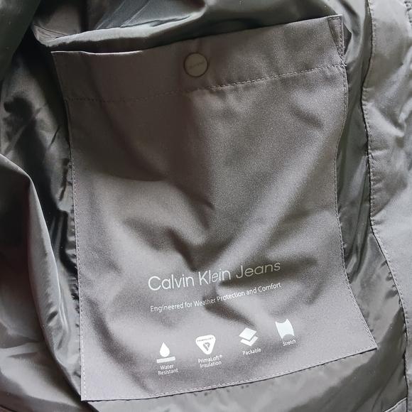 New Calvin Klein Jeans Puffer Hooded Coat Water Resistant Charcoal Grey Size 2XL - Picture 5 of 16